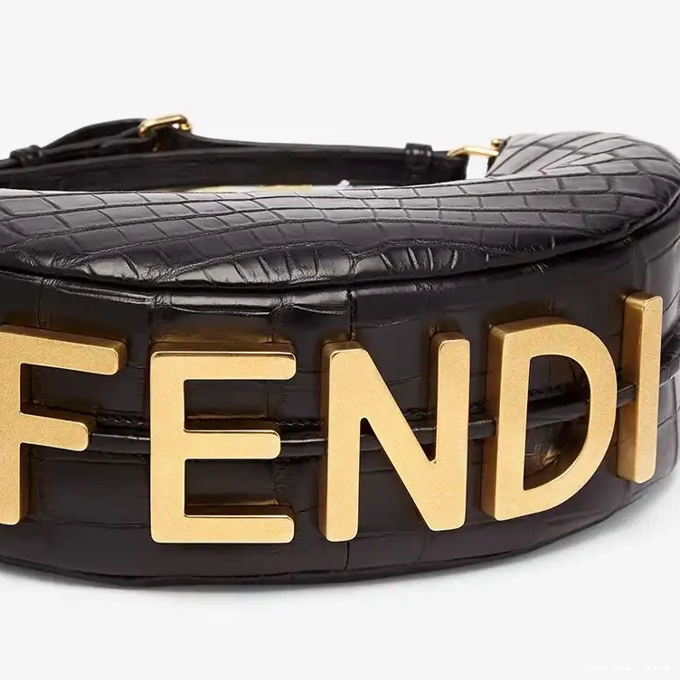 Affordable Fendigraphy Bag Leather Small Fendi Black In Hobo Crocodile 0526
